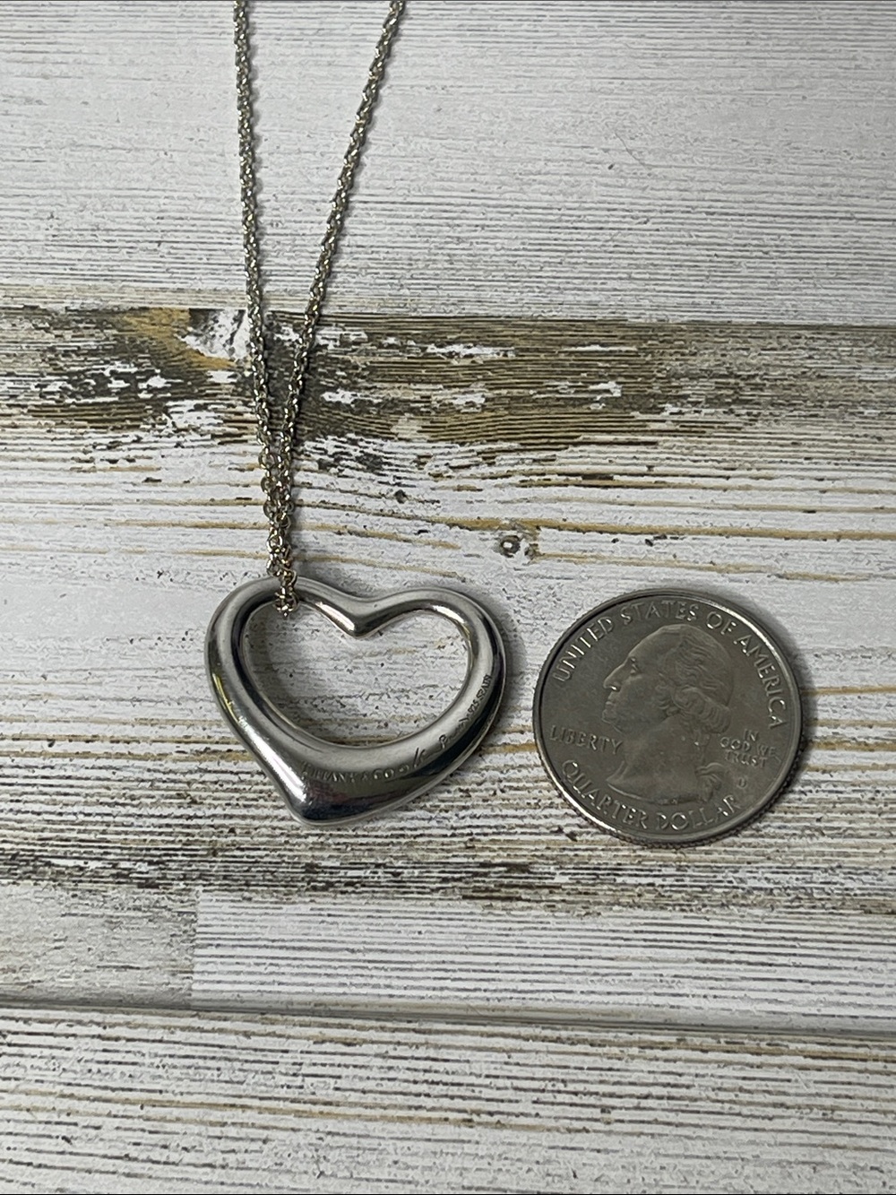 Tiffany & Co Elsa Peretti Open Heart Necklace Sterling Silver 18” Large - Picture 2 of 6